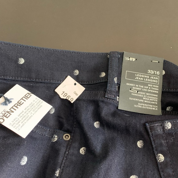 Gap stretch jeans, navy with white polka dots. New. - Picture 4 of 4